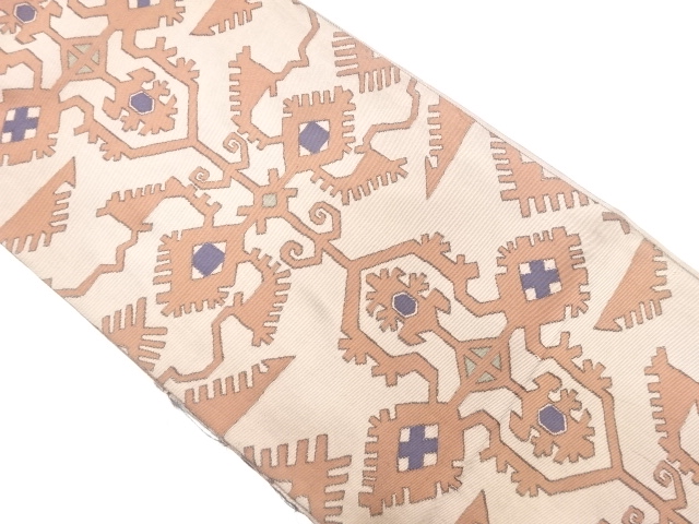 JAPANESE KIMONO / ANTIQUE FUKURO OBI / SILK / WOVEN GEOMETRIC